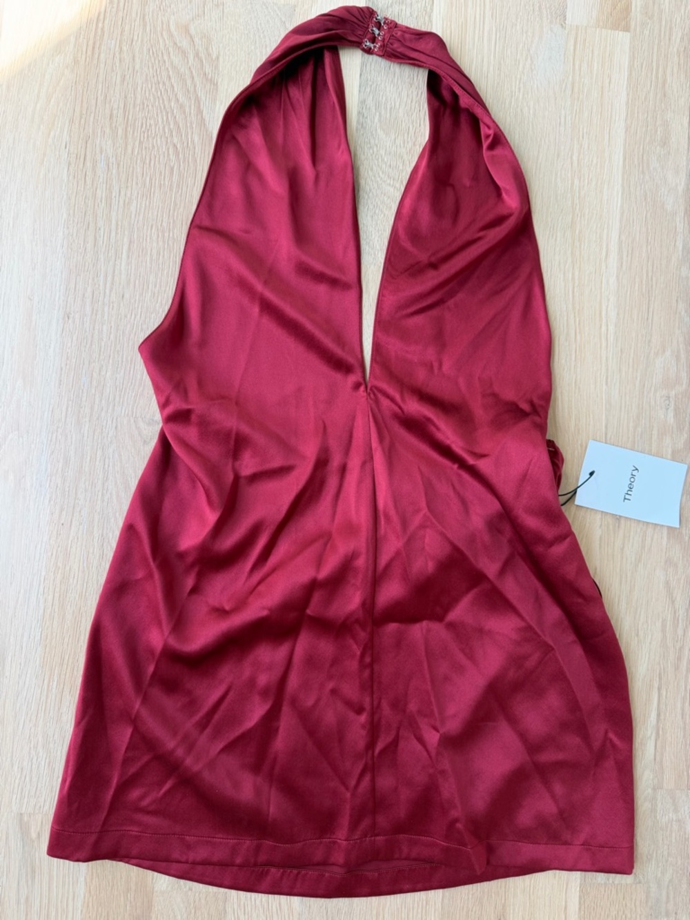 Theory Wine-Red Plunging Stretch Halter Top